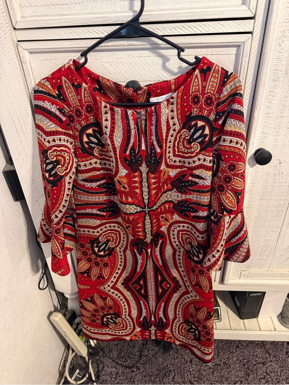 New York & Company Red Paisley Midi Dress